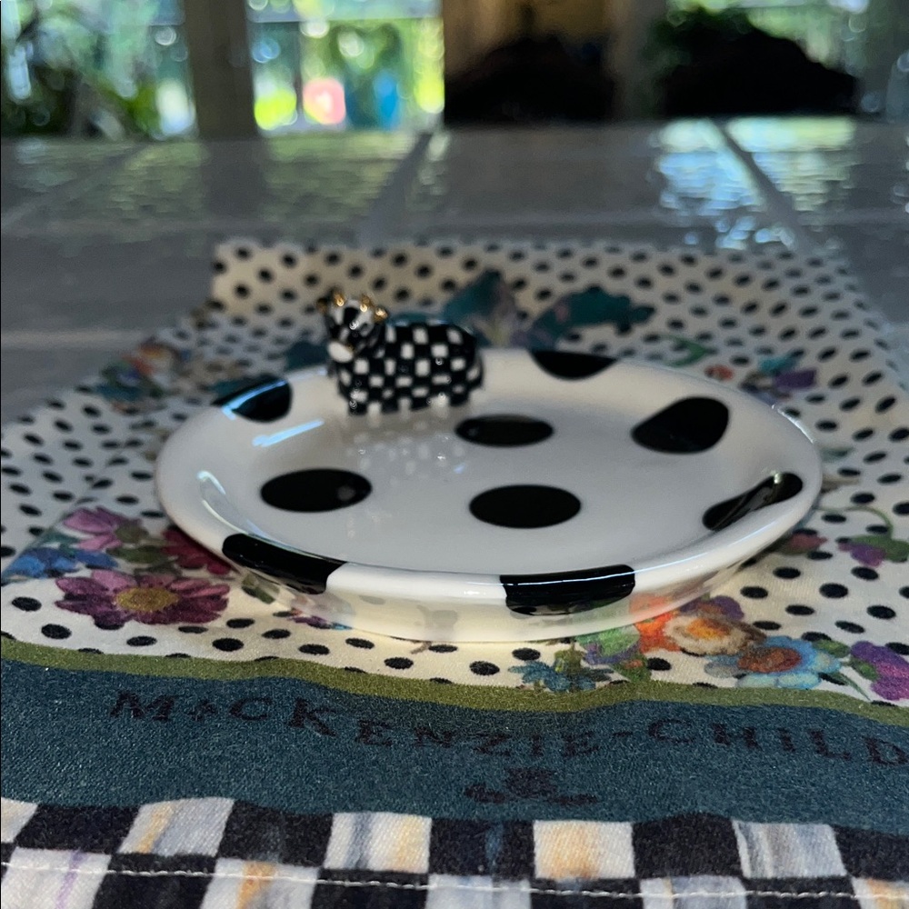 Mackenzie-Childs Black & White Polka Dot Trinket Dish